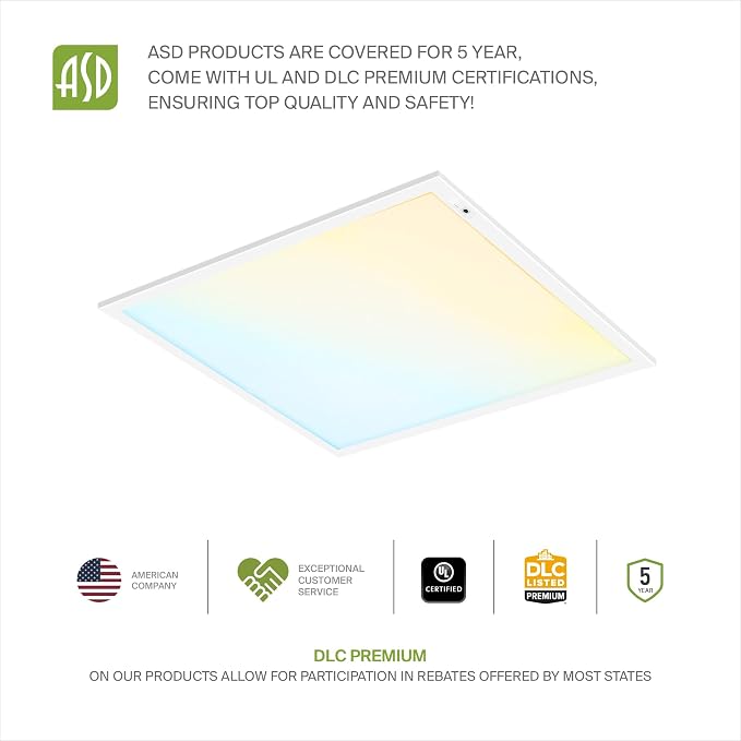 ASD 4 Pack 2x2 LED Flat Panel Light with Emergency Battery Backup - 20/25/30W UL DLC | 3573LM 3500K-5000K 120-277V Dimmable 2x2 LED Drop Ceiling Light Fixture | 2x2 Commercial Lights for Ceiling