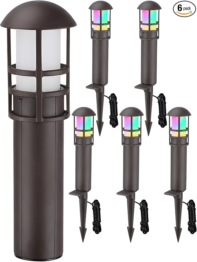 LEONLITE 6-Pack RGBCW Low Voltage Landscape Pathway Lights, 3W, CRI90 | Color Changing, 12-24V AC/DC, Aluminum, ETL, Multi-Color, Low Voltage LED Bollard Path Lights, for Walkway Yard Garden
