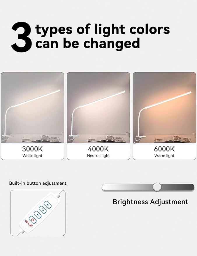 2-Pack LED Desk Lamp with Clamp,College Dorm Room Students Study Reading Desk Lights,Dimming,Hose Desk Lamps,Home Office Computer Light,gooseneck,Swing Arm Work Table Lamps,Clip Bed Light