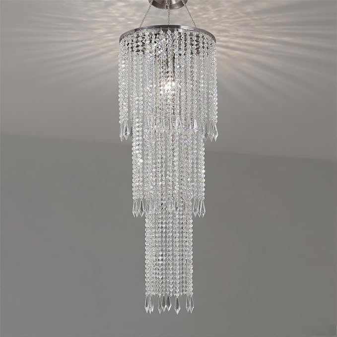 30" Tall Iridescent Hanging Beaded Chandelier 3 Tiers 10.25" Diameter for Wedding Fake Chandelier