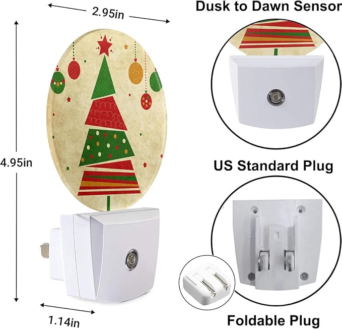 Plug in Night Light Colorful Christmas and New Year Tree Gifts Nightlights Auto On/Off Dusk to Dawn Plug-in Nightlights for Home Bedroom Living Room Bathroom, LEDLAMP3007