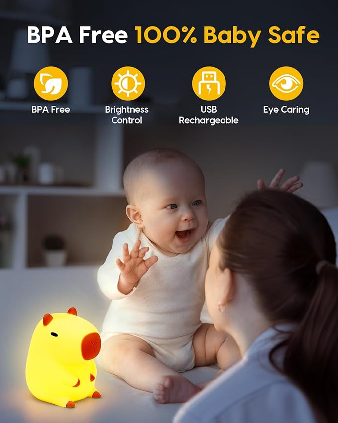 Amaredom Capybara Night Light, Adorable Capybara Lamp, Silicone Dimmable Nursery Nightlight, Rechargeable nightlight for kids with 20 Minutes Timer & Tap Control Baby Girls Women Bedrooms, Living Room