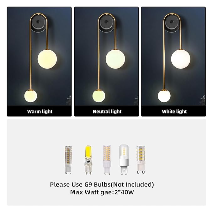Modern Wall Sconce Set of 2 Mid Century Black Gold Wall Lamp with 2 Milk Glass Shade U-Shape Linear Wall Light for Bedside Dining Room Bathroom