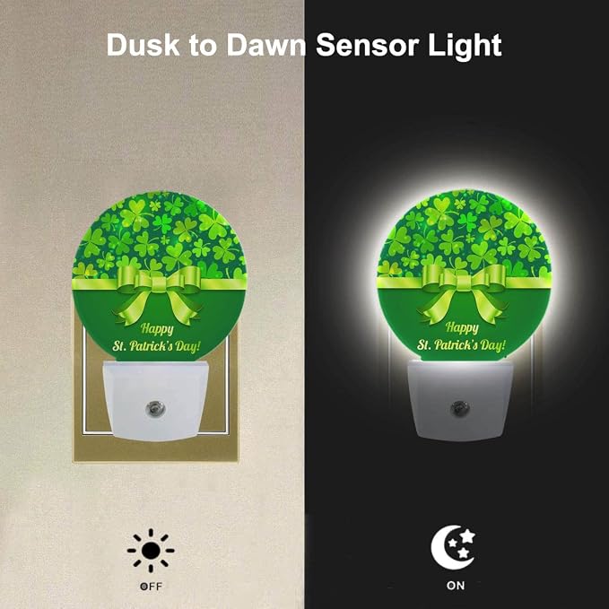 EKOBLA Shamrock Night Light, Four-Leaf Clover Night Lights Plug Into Wall with Auto Sensor for St. Patrick's Day