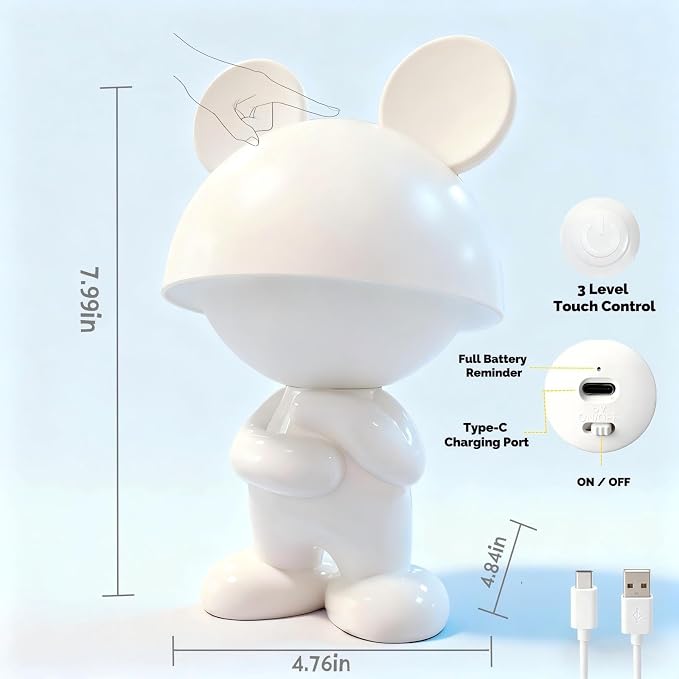 Night Lights for Kids,Rechargeable TableLight,Touch Bedside Lamps,Cordless Dimmable Warm White Light,Baby Nursery,Breastfeeding,Sleep Aid,Cute Mouse Gifts for Newborns Toddlers Boys Girls