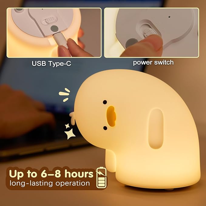 VTIGER Why Duck Night Light, LED Squishy Cute Lamp, Silicone Duck Light for Kids, Dimmable Girls Baby Bedroom Nightlight, Rechargeable Touch Lamp for Breastfeeding Nursery Decor