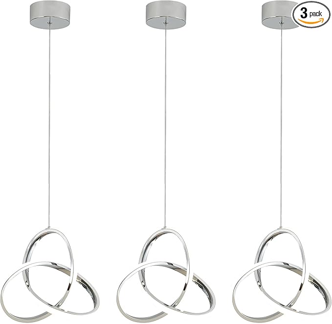 MAYNA Modern Kitchen Island Lights, 4000K LED Pendant Light Fixture, 18W Adjustable Height Modern Led Chandelier for Sink Bedroom Kitchen Island Cafe, 3 Pack (Chrome)