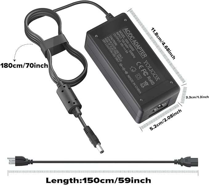 15V Power Cord Compatible with Neewer 14 Inches & 18 Inches Ring Light Compatible with Neewer Photo Studio Ring Light NW-150480D2 DC15V 5A 4.8A Power Supply AC Adapter
