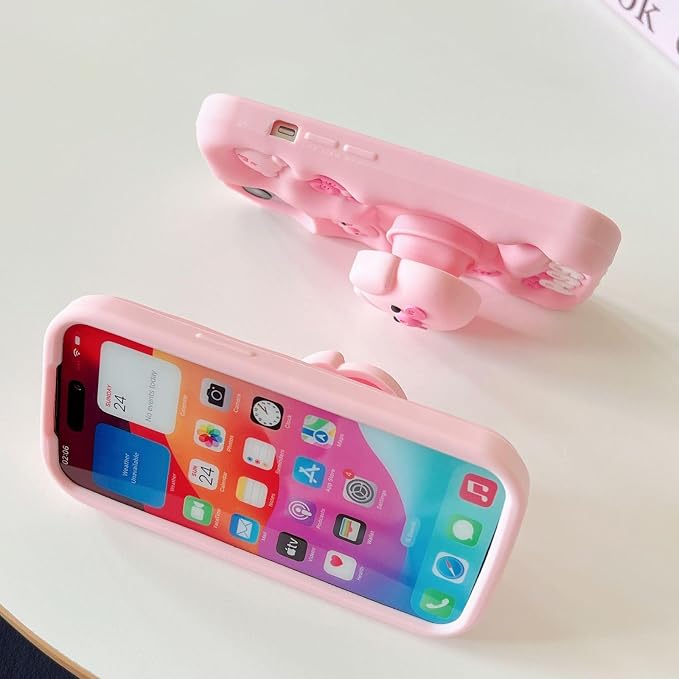 Kawaii Phone Case for iPhone 15 Cute 3D Cartoon Pink Pig Silicone Protective Case Cover for Women & Girl