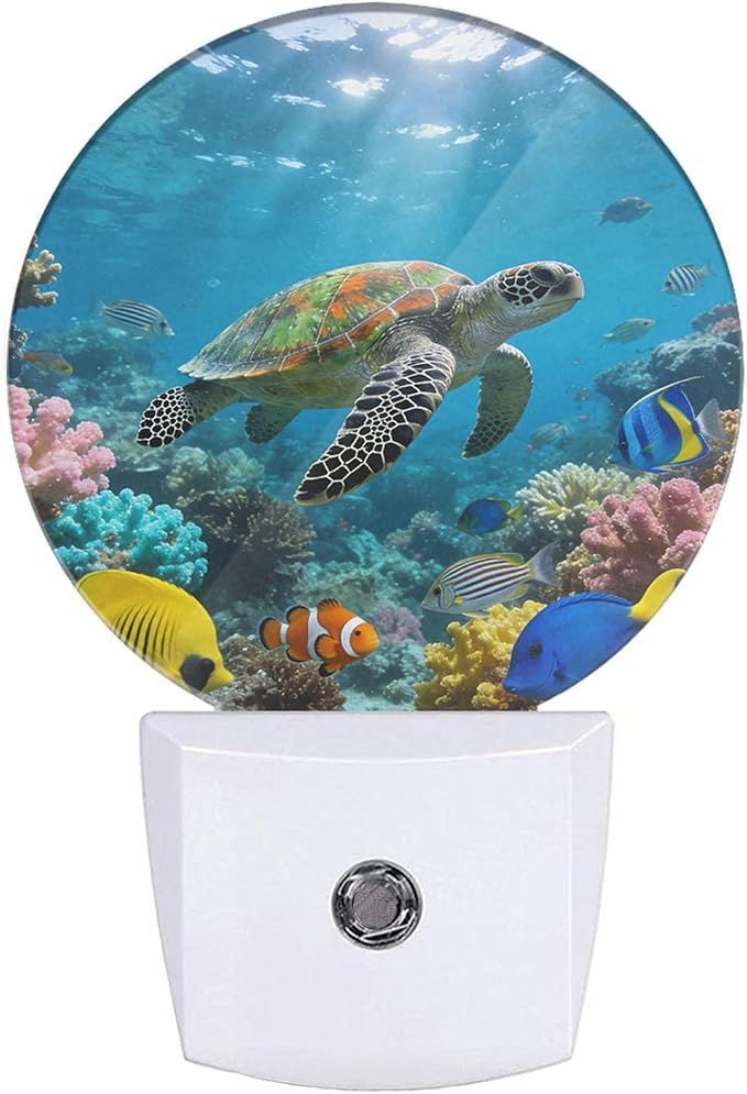 Turtle Night Light Ocean Wildlife Animal Sea Turtle Night Lights Plug into Wall 0.5W LED Lighting Auto on/Off for Hallway Stairway Kitchen Home Indoor Plug Wall Light