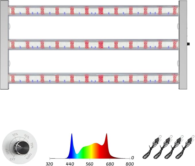360W LED Grow Lights for Indoor Plants, Full Spectrum Foldable Growing Lamp, 2x4ft Coverage, 3 Bar Diodes Dimmable Daisy Chain Bar Style Grow Light for Indoor Growing