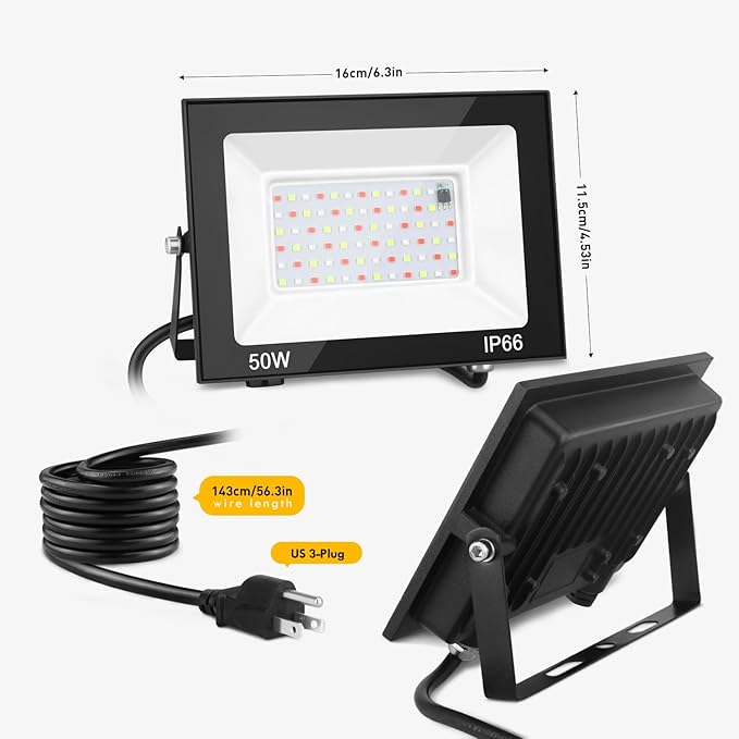 LED Flood Light Outdoor, 50W Color Changing RGB Flood Light, IP66 Waterproof Outdoor Landscape Lights Stage Lights, 5000LM Uplighting for Party, 2Pack