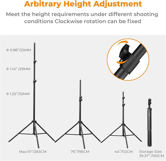K&F CONCEPT Light Stand for Photography, 9.1ft/2.8M Portable Extendable Photo Video Tripod Stand, Heavy Duty Light Stand Lighting Tripod with 1/4" Screw for Strobe Light/Webcams/Cameras/Softbox
