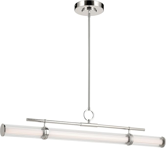 Kichler Riven LED 1-Light Linear Chandelier with Clear Fluted Glass in Polished Nickel, Sloped Ceiling Compatible, for Kitchen or Dining Room (9.5" x 8" x 48.25"), 52753PNLED