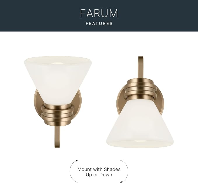 Kichler Farum 9.5 Inch 1 Light Wall Sconce with Opal Glass in Champagne Bronze, for Fireplace, Kitchen, Bedroom, Hallway, or Vanity, (7.25" W x 9.5" H), 55153CPZ