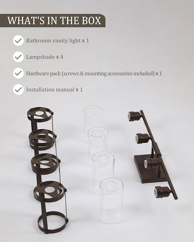4-Light Oil Rubbed Bronze Bathroom Light Fixtures Over Mirror with Clear Glass and Metal Cage Shade, 29" UL-Listed Modern Farmhouse Wall Sconce for Bath, Hardwire E26, OS-3014ORB-4W