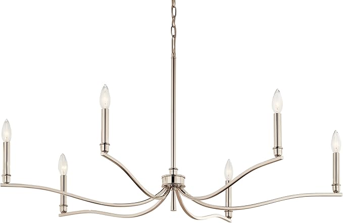 Kichler Malene 6-Light Chandelier, Updated Traditional Light in Polished Nickel, Sloped Ceiling Compatible, for Foyer, Dining Room or Living Room (22.25" x 42"), 52696PN