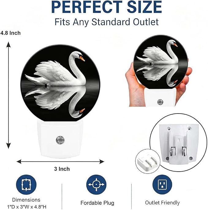 Decorative Night Lights Elegant Swan Plug-in Nightlight Auto Light Sensors | White Wings Night Lights Plug into Wall LED Lamp Dusk-to-Dawn Auto Sensor for Bedroom Kitchen Toilet Hallway, Energy Saving