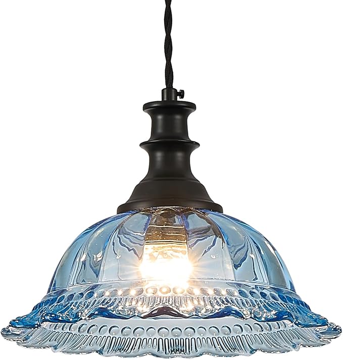HDDFL Blue Glass Pendant Lights Modern Pendant Lighting Fixtures 11.8 in Hanging Lamp for Kitchen Island Bedroom Dining Room Coffee Shop Hallway Hotel Living Room