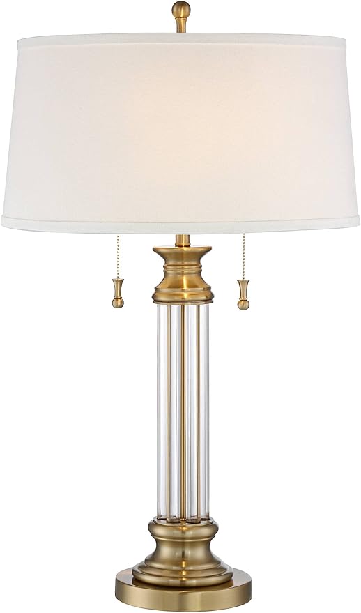Vienna Full Spectrum Rolland Traditional Table Lamp with USB Dimmer 30" Tall Antique Brass Metal 2-Light Tapered Drum Shade for Living Room Bedroom House Bedside Nightstand Home Office