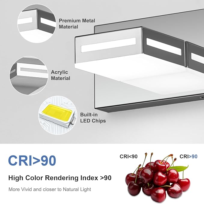 LED Modern Bathroom Light Fixtures, 3-Light 24-Inch Chrome Vanity Lights for Bathroom Lighting Fixtures Over Mirror, 6000K Cool White 350° Rotatable Wall Lamp
