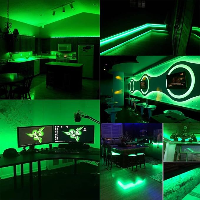 TOPAI 12V COB LED Strip Green 16.4ft Dotless Outdoor IP65 Waterproof | High Density 480LEDs/M, Uniform Lighting, Cuttable, Flexible, Self Adhesive Easy Install for Living Room, Bar