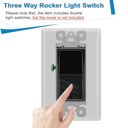 Greencycle Black 3 Way Light Switch,12PK Three Way Single Pole Switches, 15A 120-277V Rocker Paddle Wall Switch,On Off Switches, Self-Grounding, UL Certified,Residential and Commercial Grade