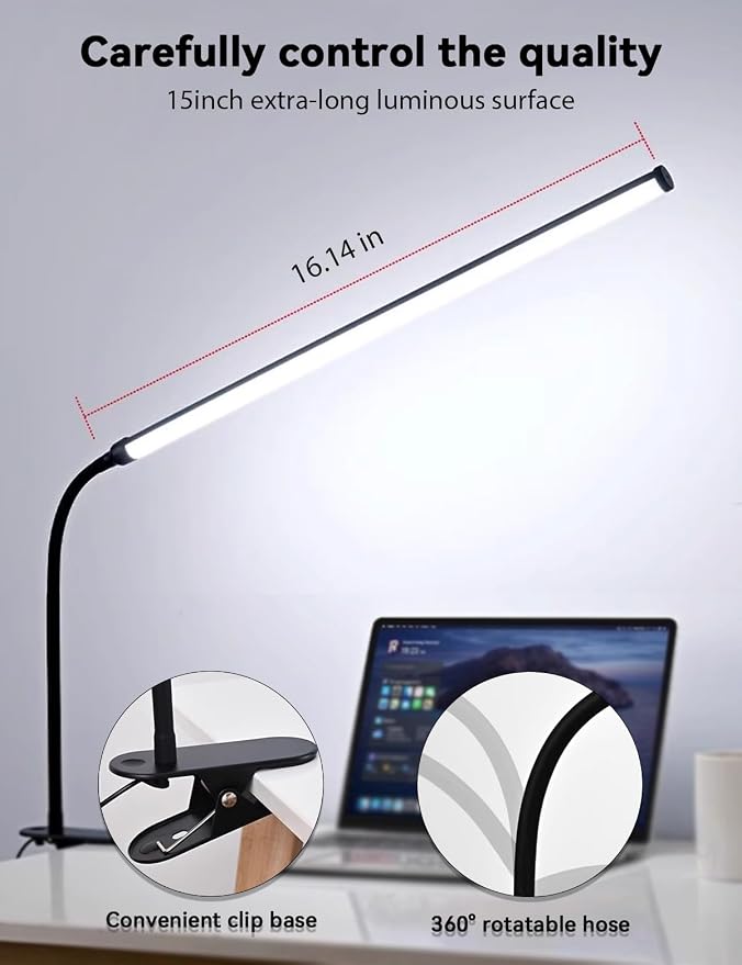 2 Pack LED Desk Lamp with Clamp, Dimmable Clip on Light for College Dorm Room, Eye-Friendly Reading Study Lamp for Students, Flexible Gooseneck Bedside Light, Home Office Desk Lights Bedroom