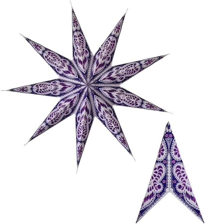 Lantern Lampshade 9 Pointed Paper Star Light Shades Large 60cm Star Hanging Decorations for Christmas Wedding Home Decoration Birthday Party (Glitter Purple)