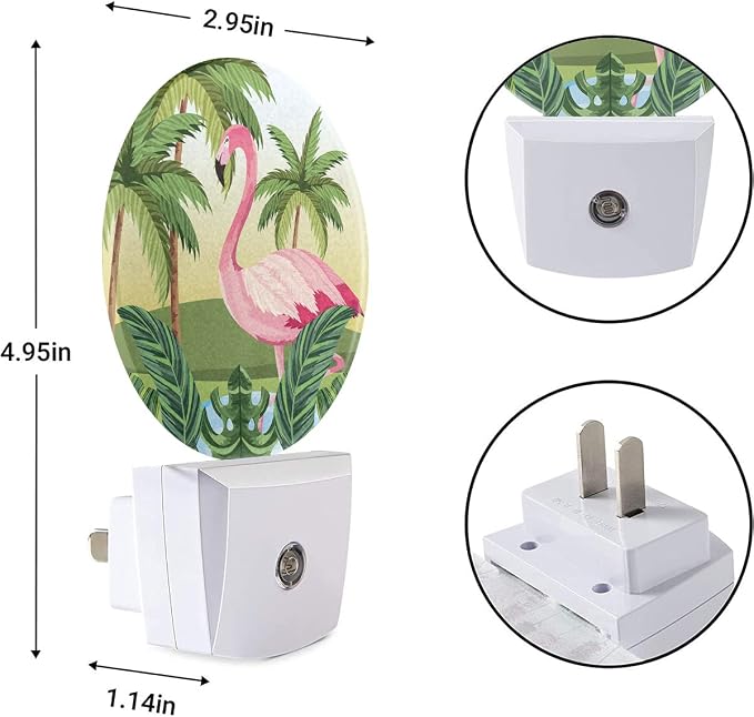 EKOBLA Tropical Flamingo Night Light, Palm Tree Jungle Plug-in Nightlight with Dusk to Dawn Light Sensors for Bedroom, Bathroom, Hallway, Kitchen, Gifts Ideal for Boys Girls Women Men