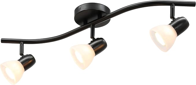 XiNBEi Lighting 3 Light Modern Black Curved Track Ceiling Light for Kitchen | S-Shaped Track Lights with Frosted Glass, Kitchen Lighting Fixtures Ceiling or Wall Mount, Bathroom Bar Lights