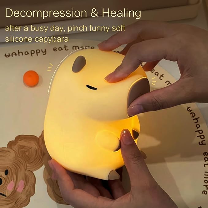 Capybara Cute Night Light, Squishy Capybara Lamp Fun Gift, Rechargeable Dimmable Silicone Touch Nightlight For Kid, College White Elephant Gifts, Capibara Stuff Toy, Baby Nursery LED Décor