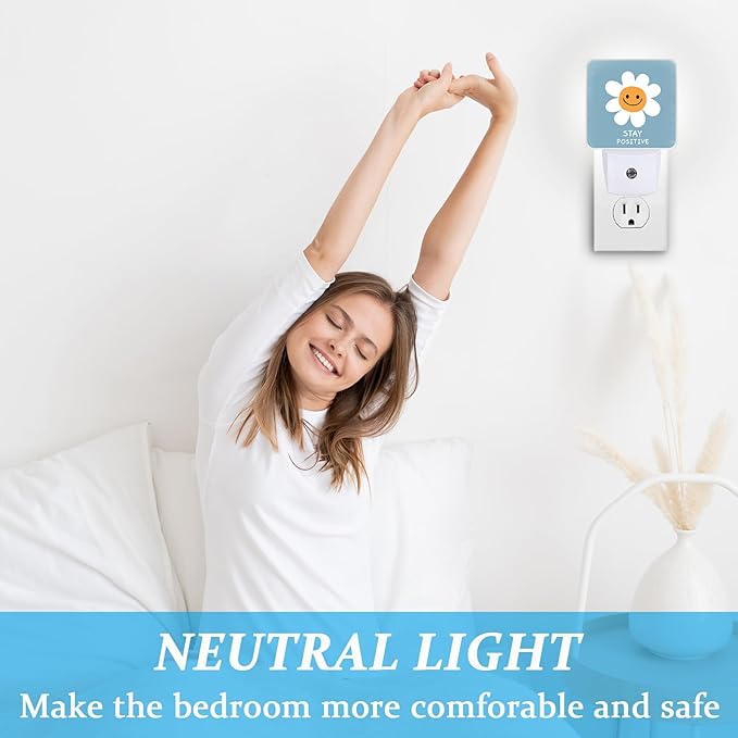 White Daisy Flower Night Light, Plug-into Wall Stay Positive Nightlight Lamp with Dusk to Dawn Sensor, Led Lamp 0.5W Energy Efficient for Boys Girls Adults Home Decor