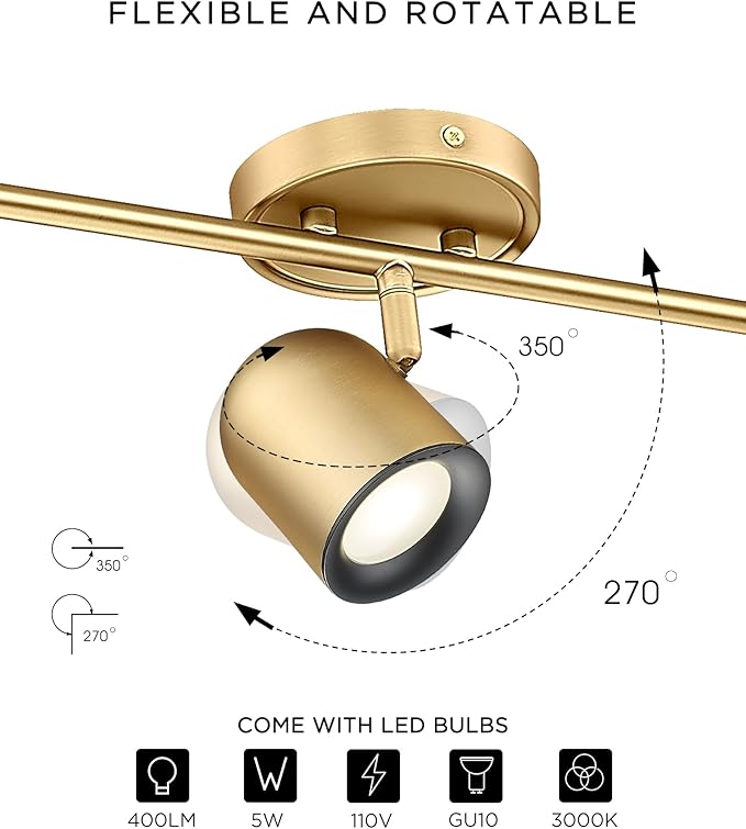 FEMILA 46.3" Track Lighting Fixtures Ceiling, Brass Gold Track Light Kit, 3000K Bulbs Included, 4FS78TL-6 BG