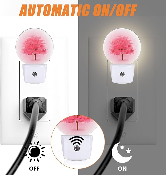 Pink Love Tree Night Light,Valentine's Day Nightlight Plug into Wall LED Lamp Auto Sensor Dusk to Dawn for Bedrooms/Kitchens/Toilets/Corridors,Energy-Saving