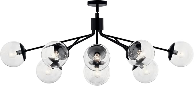 Kichler Silvarious 12-Light Linear Convertible Chandelier, Soft Modern Light with Clear Glass in Black, for Dining Room or Living Room (17.75" x 26.75" x 48"), 52703BKCLR