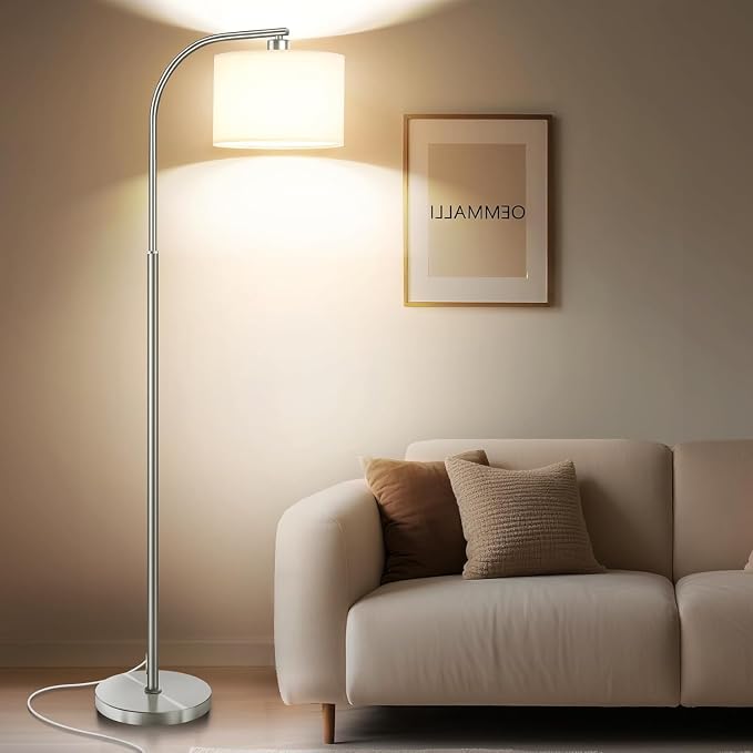 Floor Lamp for Living Room,Modern Standing Lamps with 9W LED Bulb,65'' Silver Tall Floor Light with Fabric Shade,3 Color Temperatures Tall Lamp for Bedroom Office Study Room Corner Dining Room