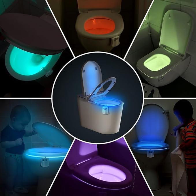 Toilet Lights Motion Detection Sensor, 2 Pack Smart Night Light for Bathroom, 16 Color Changing Inside Toilet Bowl Night Light, Cool Stuff Bathroom Accessories Decor for Boys Girls Men Women