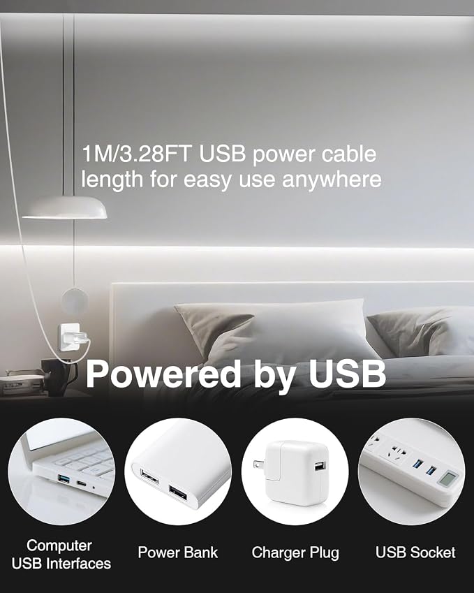 Aclorol COB LED Strip Lights 5V Cold White 6000K 3FT LED Light Strip High Density and Bright Under Cabinet Tape Light for Bedroom Bedframe Kitchen Sideboard Lighting Project 320LEDs/M (2 Pack)