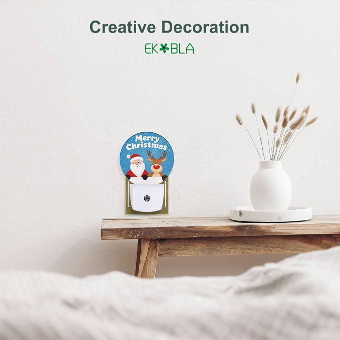 EKOBLA Santa and Reindeer Night Light, Merry Christmas Snowflake Night Lights Plug Into Wall with Auto Sensor for Holiday