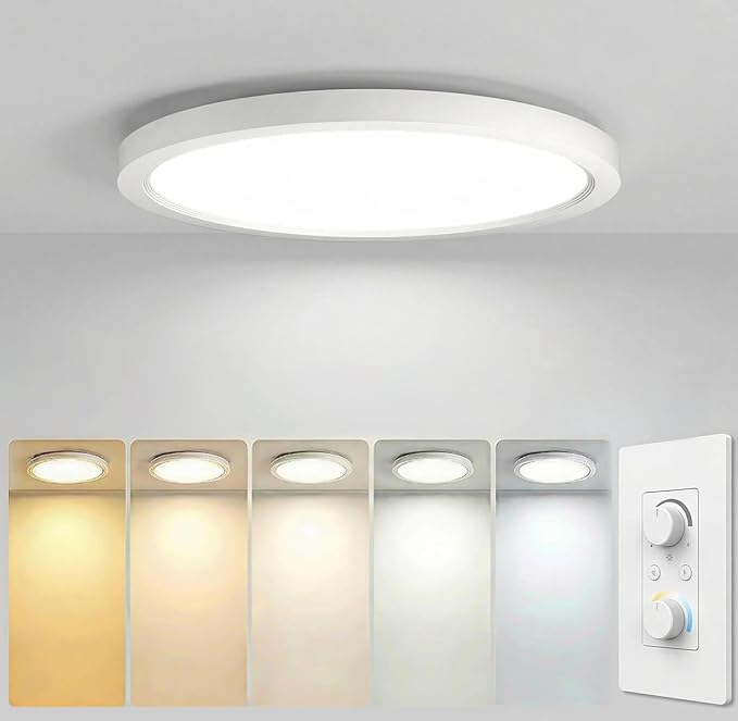 15.8Inch LED Flush Mount Ceiling Light,5CCT,ETL Listed,DimmableWhite | Hardwired 5CCT Selectable 2700K-5000K,30W 3400LM Dimmable Round Flat Panel Light Fixture for Living/Bedroom,Porch&Indoor