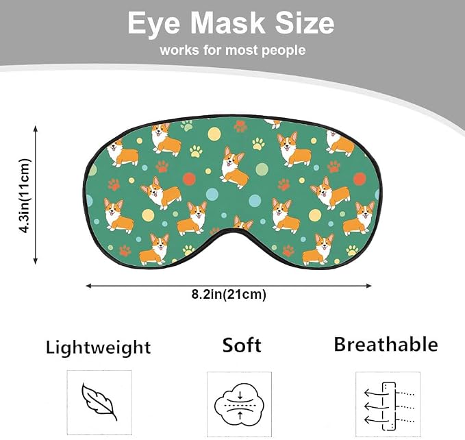 Funny Dog Sleep Mask Eye Mask Corgi Cute Puppies Cartoon Pet Animal Green Sleep Mask Light Blocking Adjustable Smooth Soft Eye Masks for Women Deep Rest Travel