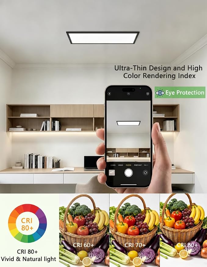 2Pack Black 23.6In Flush Mount Ceiling Light, 14W 3000lm Thyristor (TRIAC) Dimmable Rectangle LED Ceiling Light,3-CCT 3000-6500K with Memory Funcation,IP54 for Kitchen/Bathroom/Hallway/Office