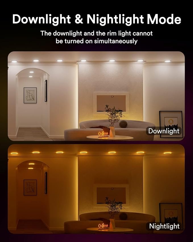 Lumary RGBAI Smart Recessed Lighting 8 Inch with Gradient Accent Light and Night Ring, 18W 1400LM Smart Can-Killer Downlight, Compatible with Alexa/Google Assistant/Siri, 4PCS