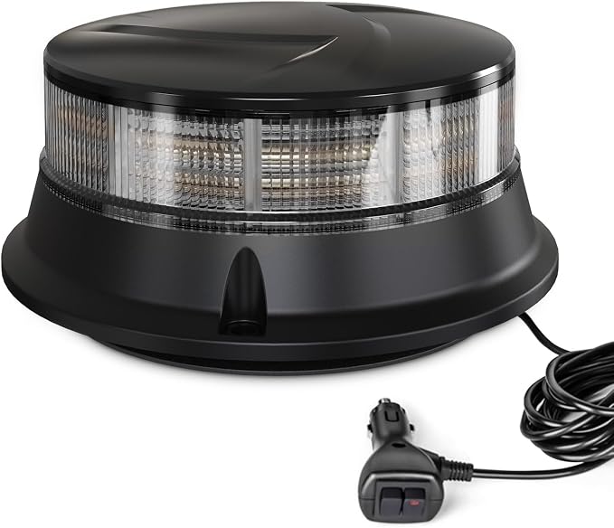Agrieyes W16M Smoky LED Beacon Lights, Magnetic Base Strobe Lights | Warning/Strobe Flashing/Hazard Flash, for Truck, Tractor, Snow Plow, Plow, Golf Cart, Car