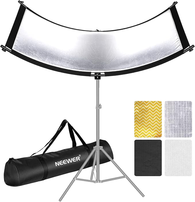 Neewer Clamshell Light Reflector Diffuser with Carrying Bag, 39”×18”/100x45cm Photography Curved Lighting Reflector for Photo Studio Photography, Black/White/Gold/Silver Colors (Stand Not Included)