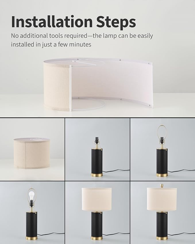 KDG 23.4" Brown PU Leather Table Lamps for Living Room Set of 2, 3 Level Brightness LED Modern Home Decor Fabric Lampshade Desk Lamp Lighitng for Bedroom, Bedside, Farmhouse, Nightstand, Night Light