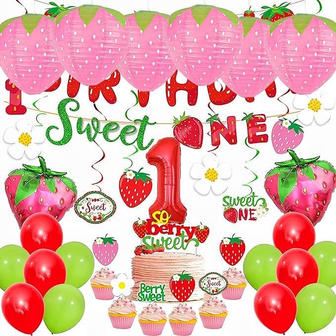 8PCS Strawberry Paper Lanterns, Strawberry Hanging Paper Lantern Decorations Strawberry Decoration Hanging for Room Birthday Party Wedding Garden Decor - 8 Inch Pink