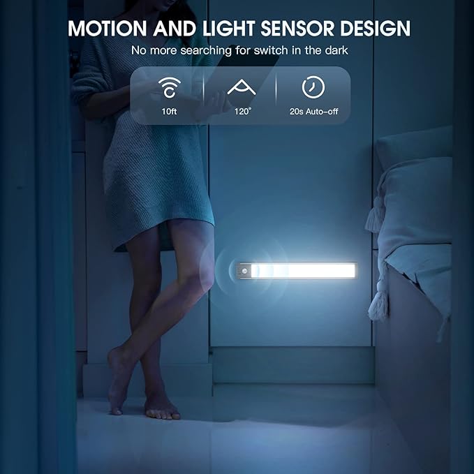 Under Cabinet Light,40 LED Rechargeable Battery Operated Motion Sensor Light Indoor, Magnetic Dimmable Closet Light, Wireless Under Counter Lights for Kitchen, Stairs, One Light