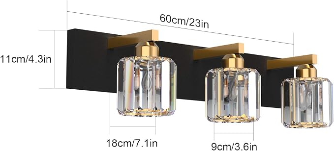 Aipsun Crystal Vanity Light Black Bathroom Vanity Lighting Fixtures 3 Lights Modern Vanity Light for Bathroom (Exclude Bulb)